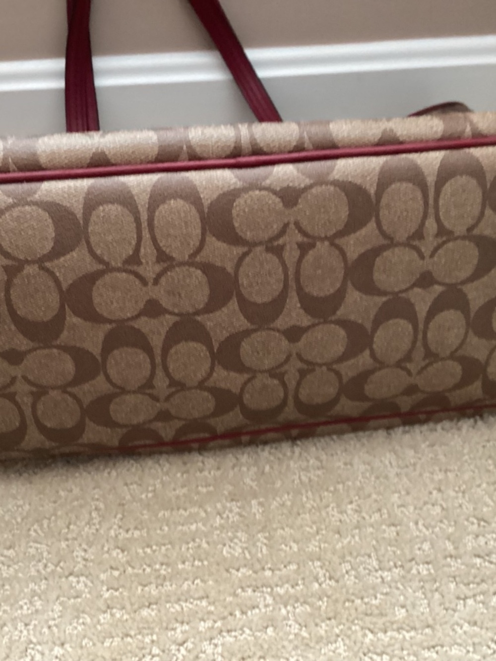 Coach Park Metro Tote in Signature Khaki with Cherry Trim - Picture 4 of 8